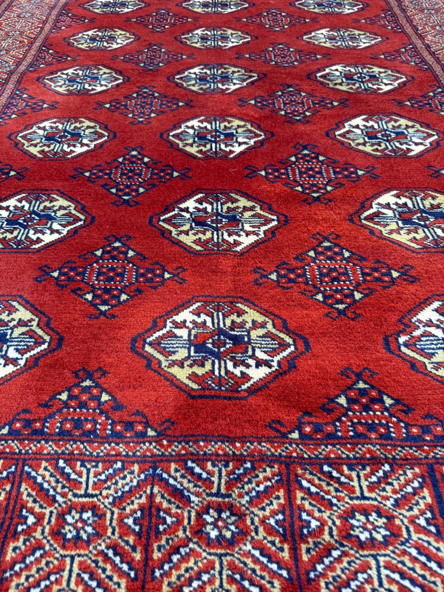 Vintage Pakistani Bokhara Rug 4x6 ft Hand Knotted Wool Red Jhaldar Area Rug