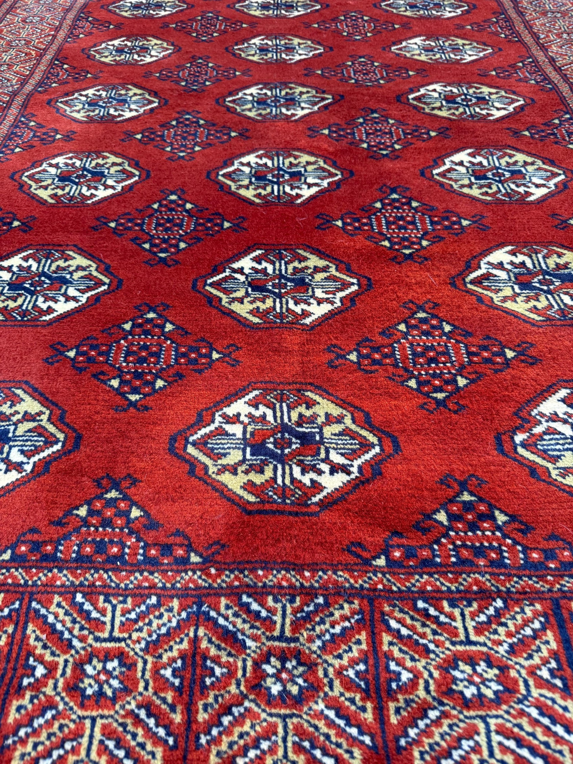 Vintage Pakistani Bokhara Rug 4x6 ft Hand Knotted Wool Red Jhaldar Area Rug