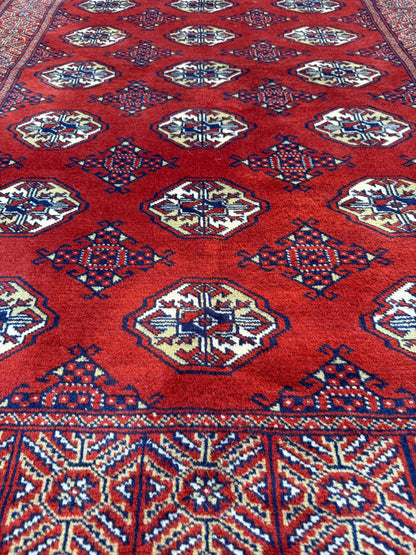 Vintage Pakistani Bokhara Rug 4x6 ft Hand Knotted Wool Red Jhaldar Area Rug