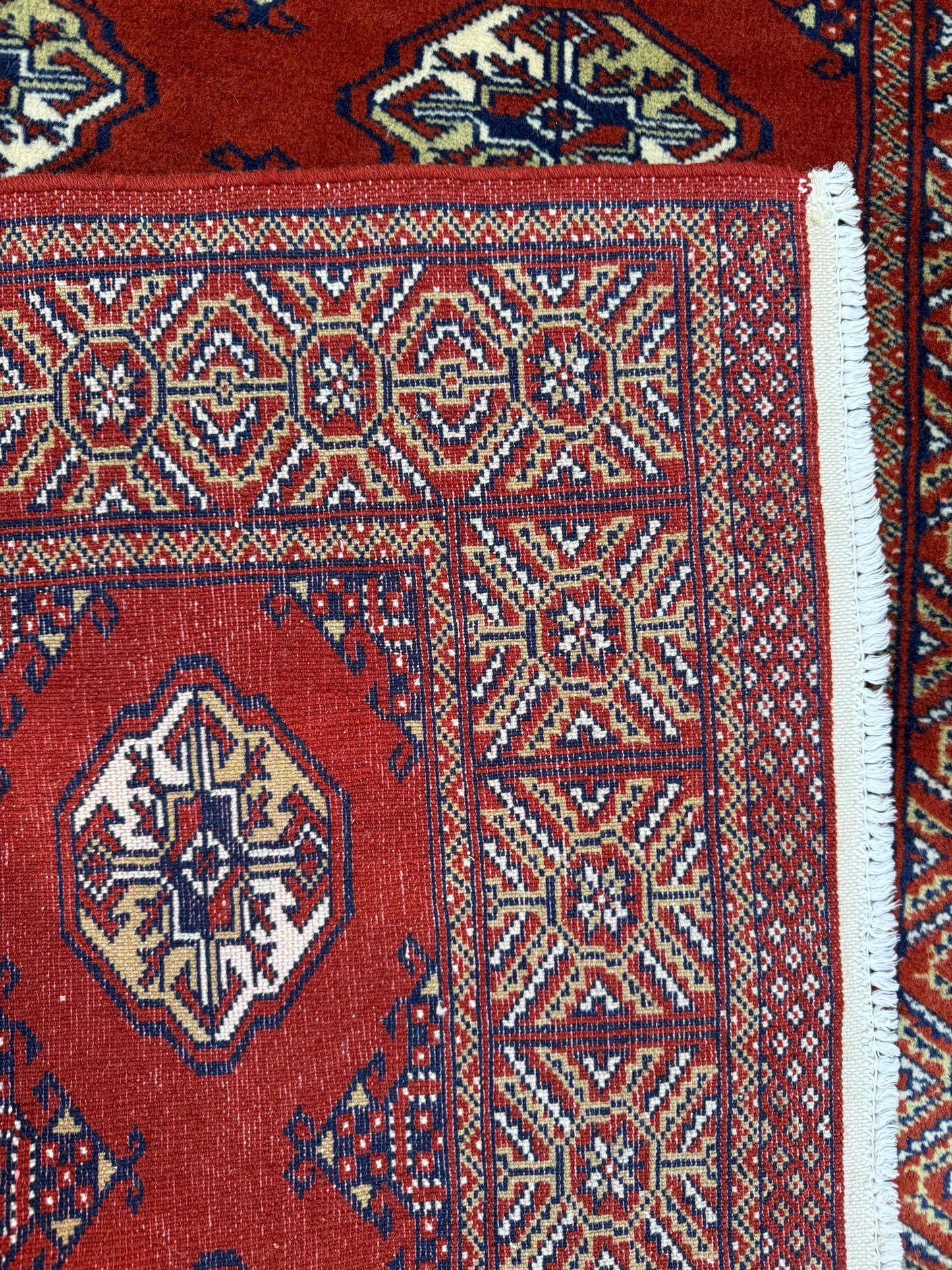 Vintage Pakistani Bokhara Rug 4x6 ft Hand Knotted Wool Red Jhaldar Area Rug