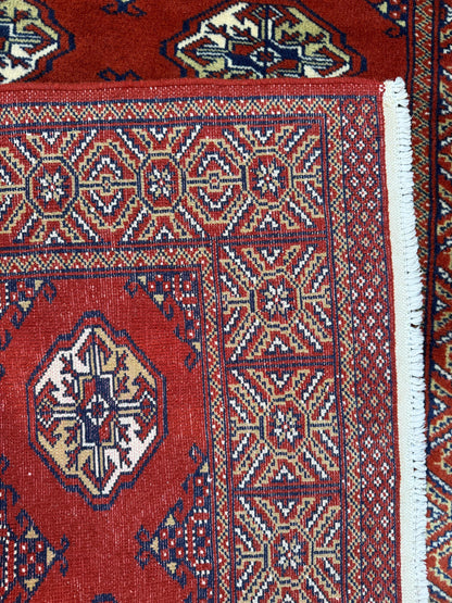 Vintage Pakistani Bokhara Rug 4x6 ft Hand Knotted Wool Red Jhaldar Area Rug