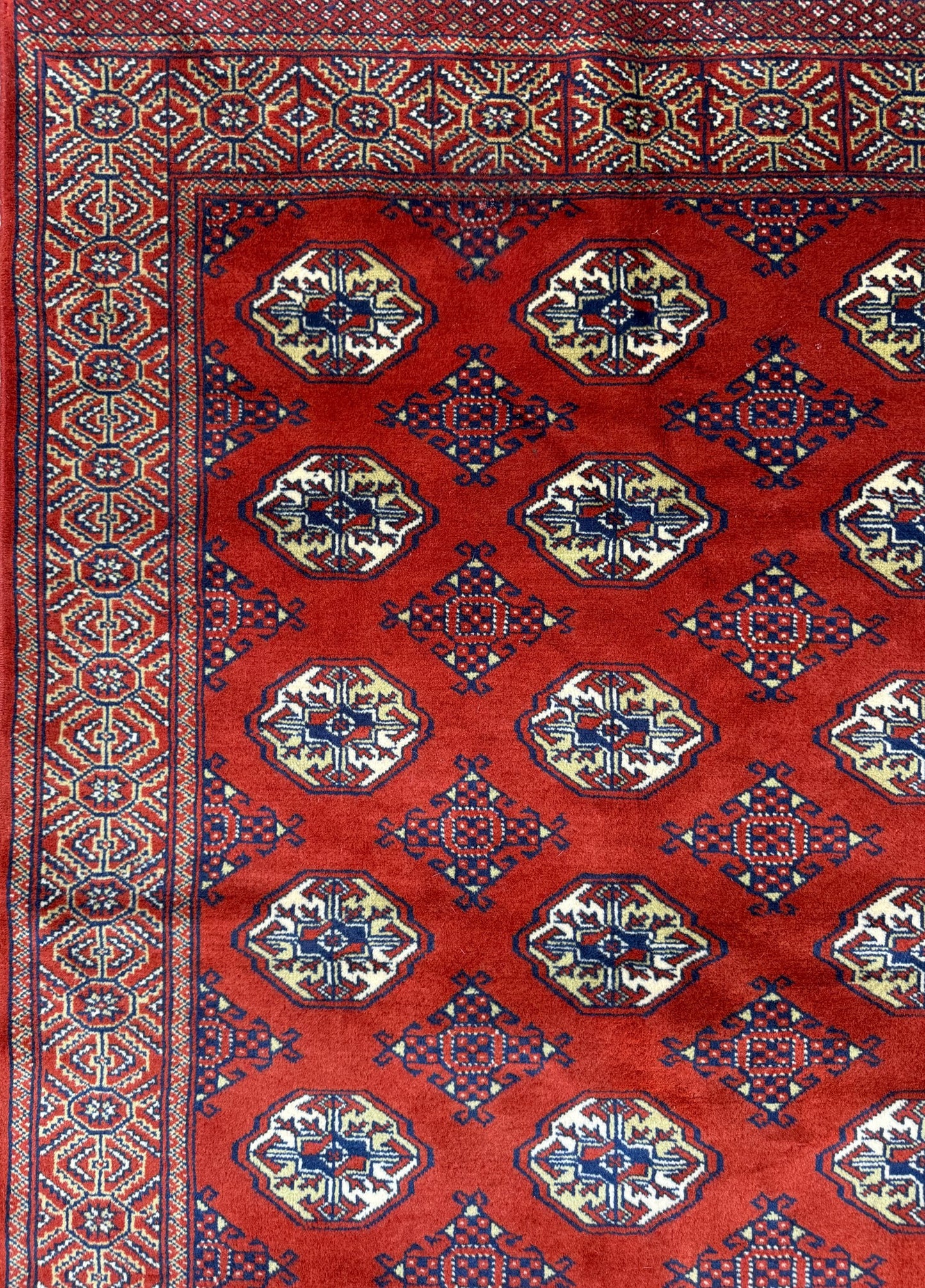 Vintage Pakistani Bokhara Rug 4x6 ft Hand Knotted Wool Red Jhaldar Area Rug
