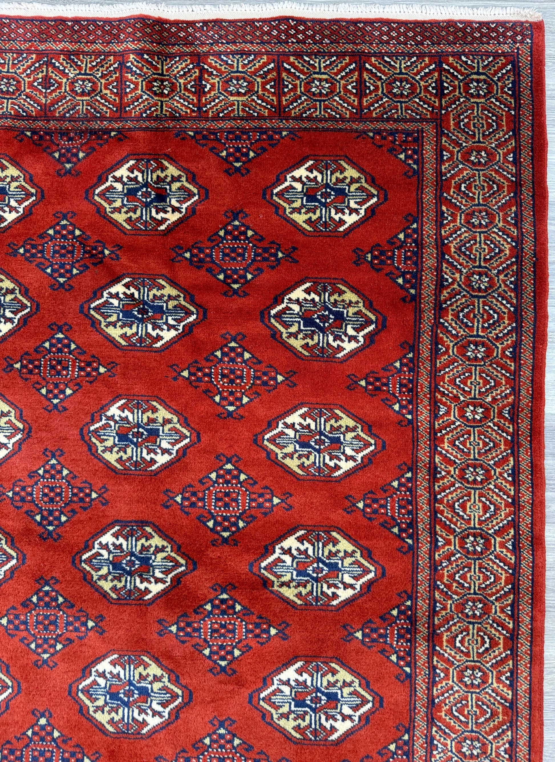 Vintage Pakistani Bokhara Rug 4x6 ft Hand Knotted Wool Red Jhaldar Area Rug