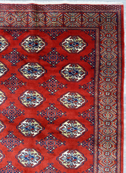 Vintage Pakistani Bokhara Rug 4x6 ft Hand Knotted Wool Red Jhaldar Area Rug