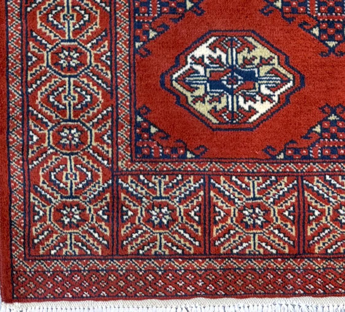 Vintage Pakistani Bokhara Rug 4x6 ft Hand Knotted Wool Red Jhaldar Area Rug