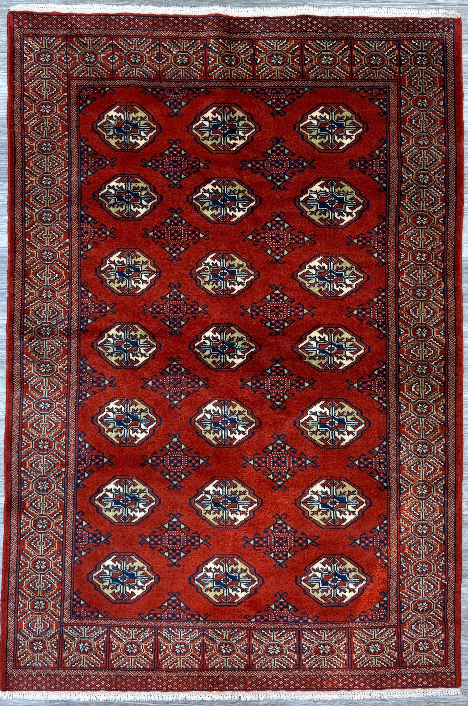 Vintage Pakistani Bokhara Rug 4x6 ft Hand Knotted Wool Red Jhaldar Area Rug