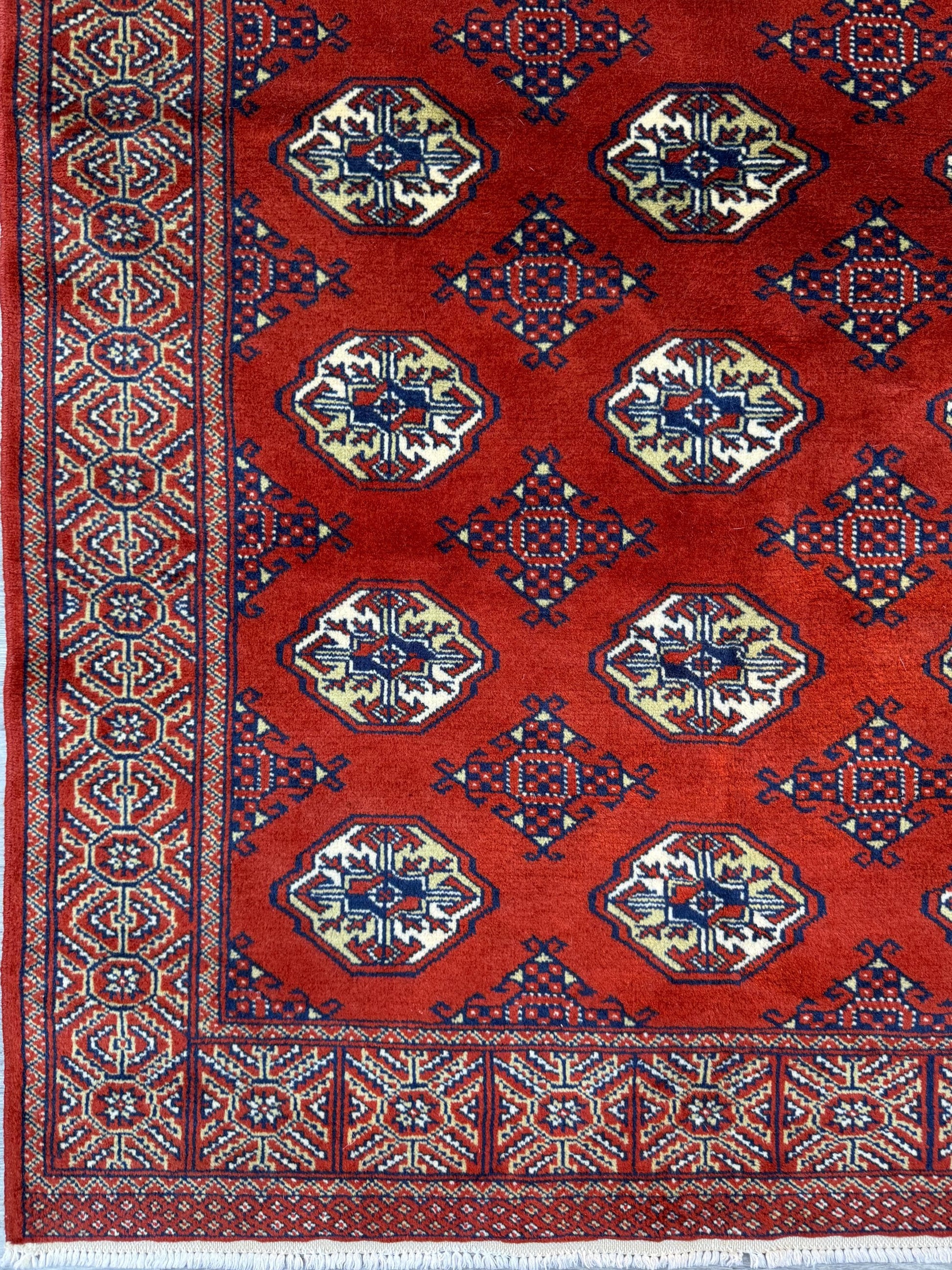 Vintage Pakistani Bokhara Rug 4x6 ft Hand Knotted Wool Red Jhaldar Area Rug