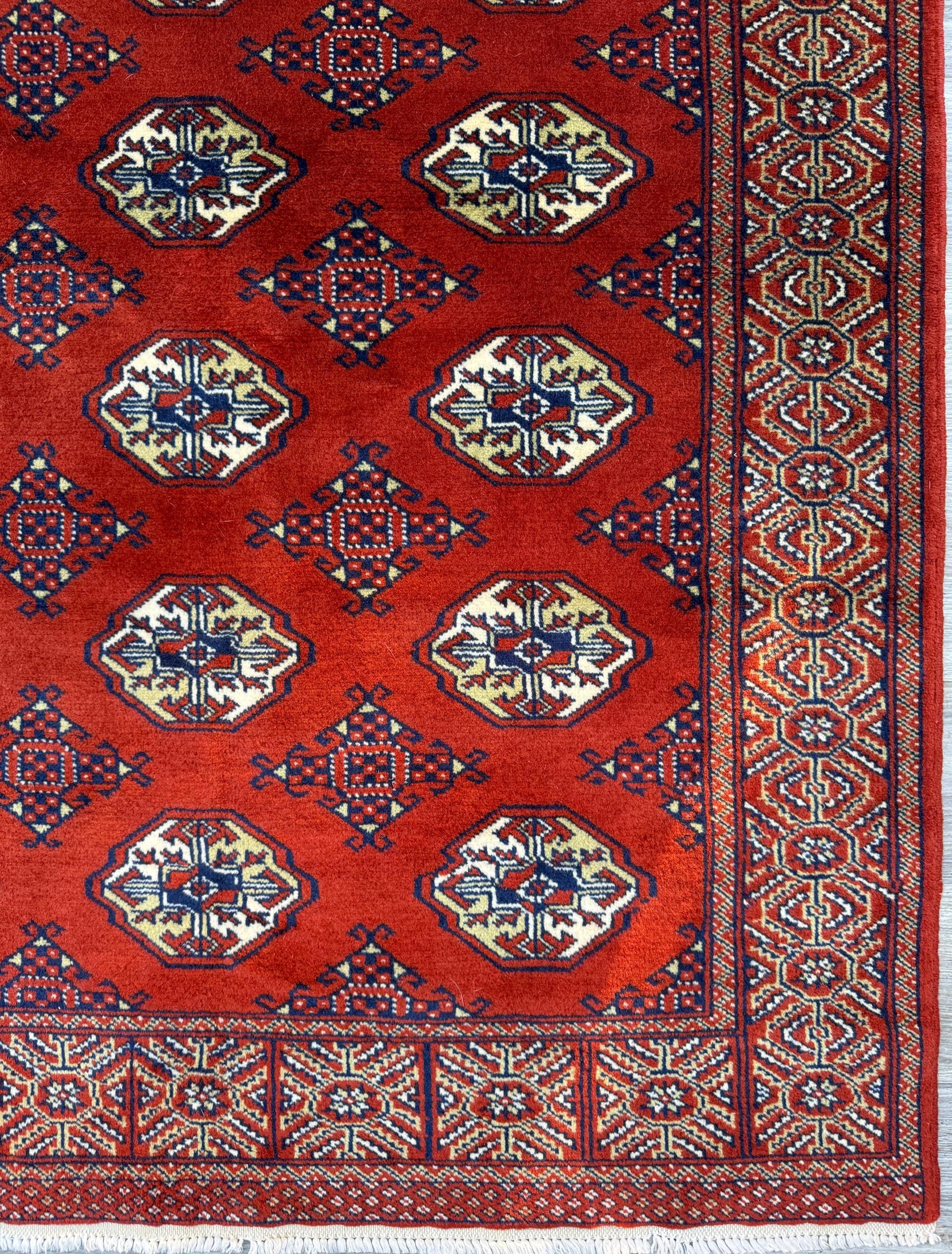 Vintage Pakistani Bokhara Rug 4x6 ft Hand Knotted Wool Red Jhaldar Area Rug
