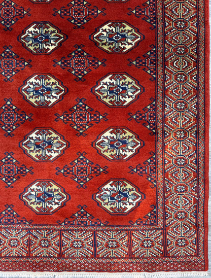 Vintage Pakistani Bokhara Rug 4x6 ft Hand Knotted Wool Red Jhaldar Area Rug