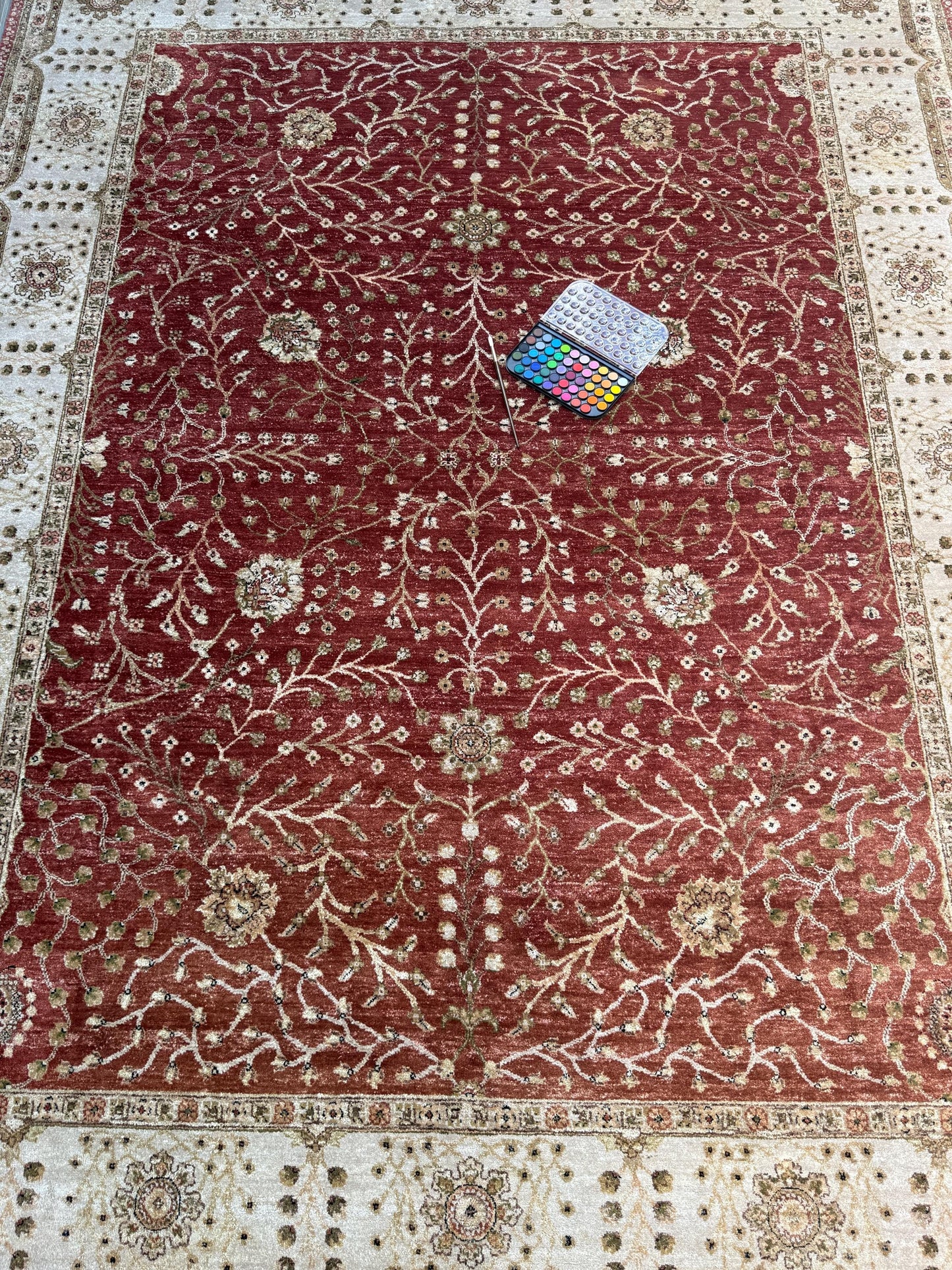 Vintage Oushak Rug 8x11 ft Hand Knotted Wool Large Turkish Area Rug 1980s