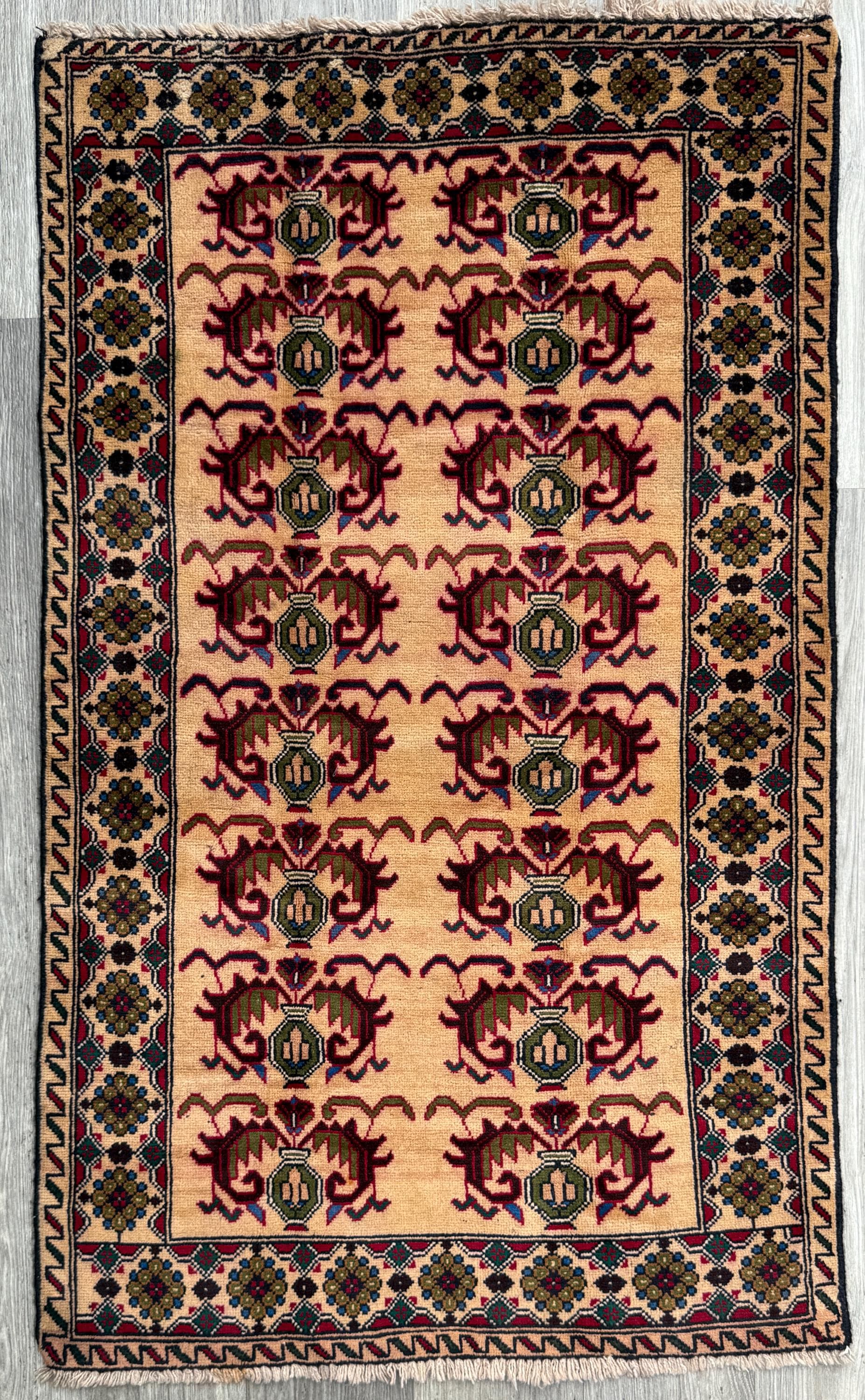 3x5 Vintage Afghan Wool Rug, Hand Knotted Turkmen Style