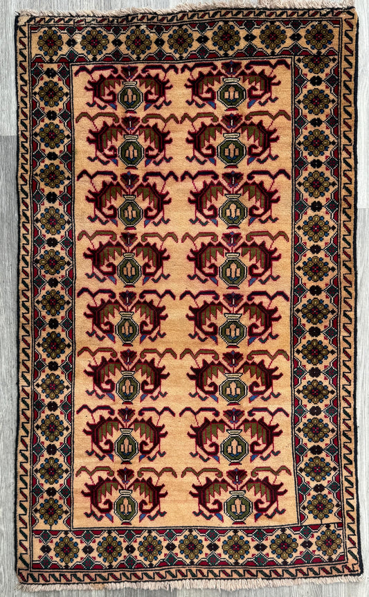 3x5 Vintage Afghan Wool Rug, Hand Knotted Turkmen Style