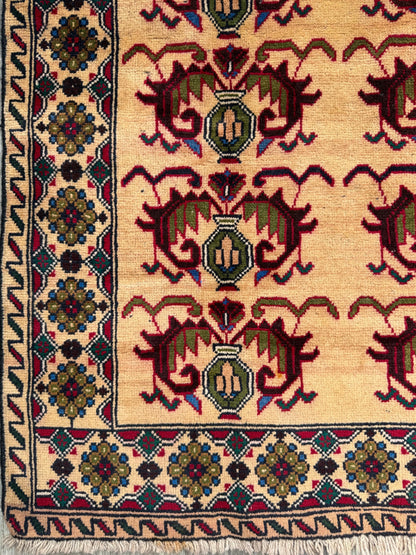 3x5 Vintage Afghan Wool Rug, Hand Knotted Turkmen Style