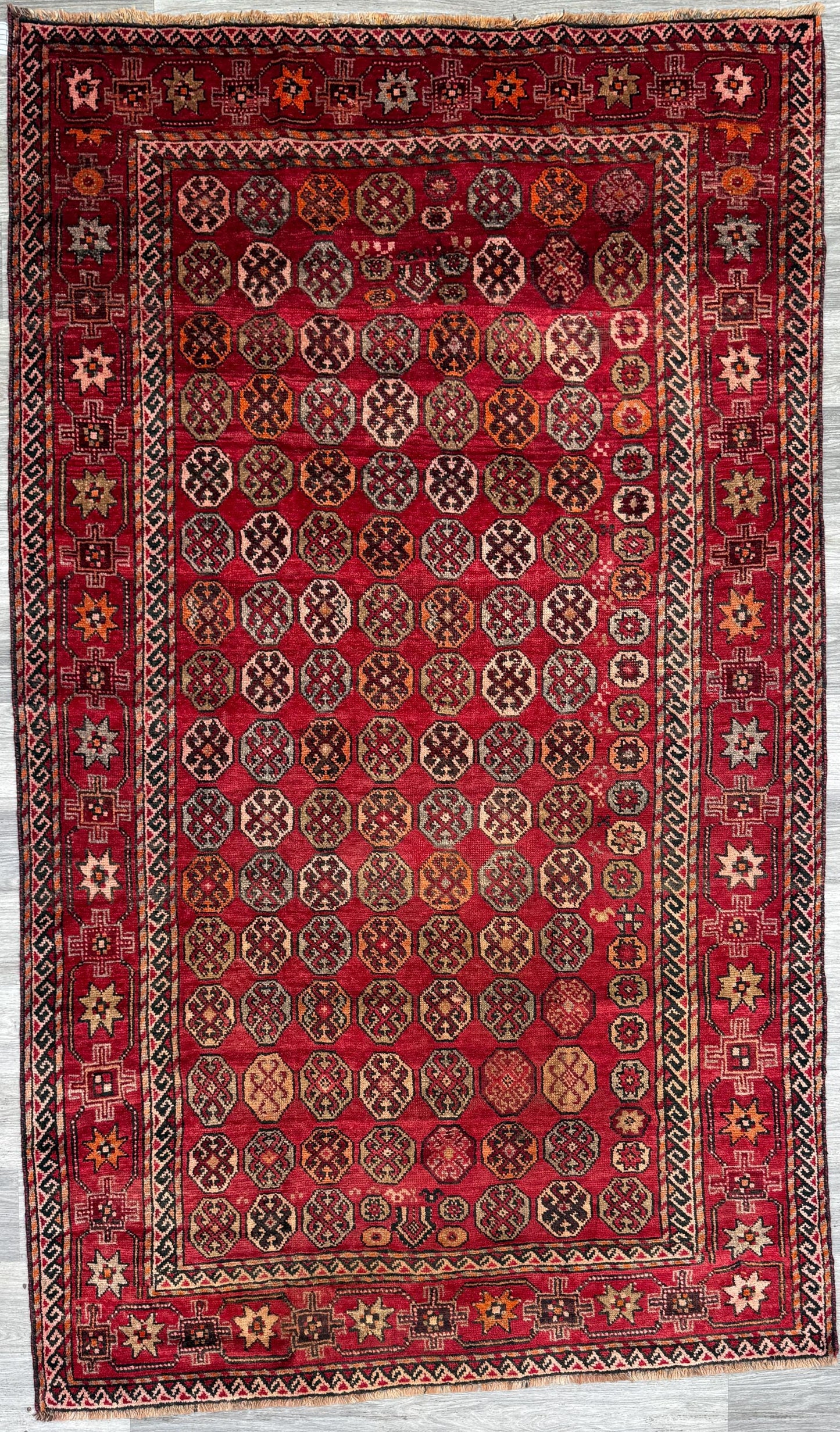 5x9 Vintage Afghan Wool Rug, Hand Knotted Turkmen Style