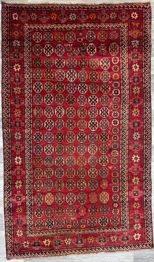 5x9 Vintage Afghan Wool Rug, Hand Knotted Turkmen Style