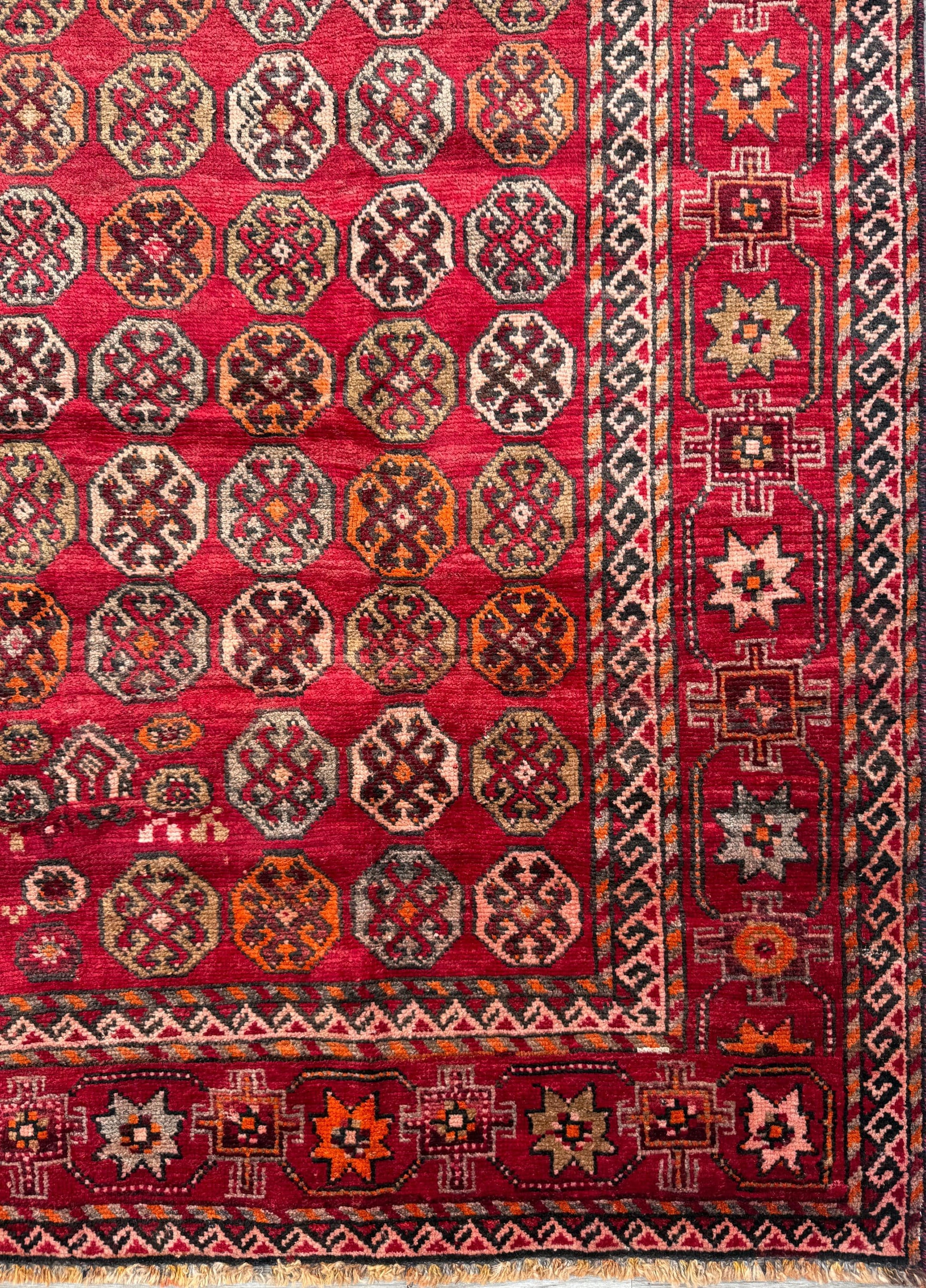 5x9 Vintage Afghan Wool Rug, Hand Knotted Turkmen Style