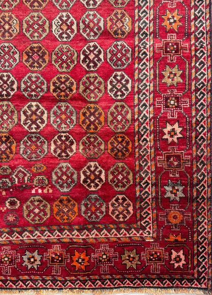 5x9 Vintage Afghan Wool Rug, Hand Knotted Turkmen Style