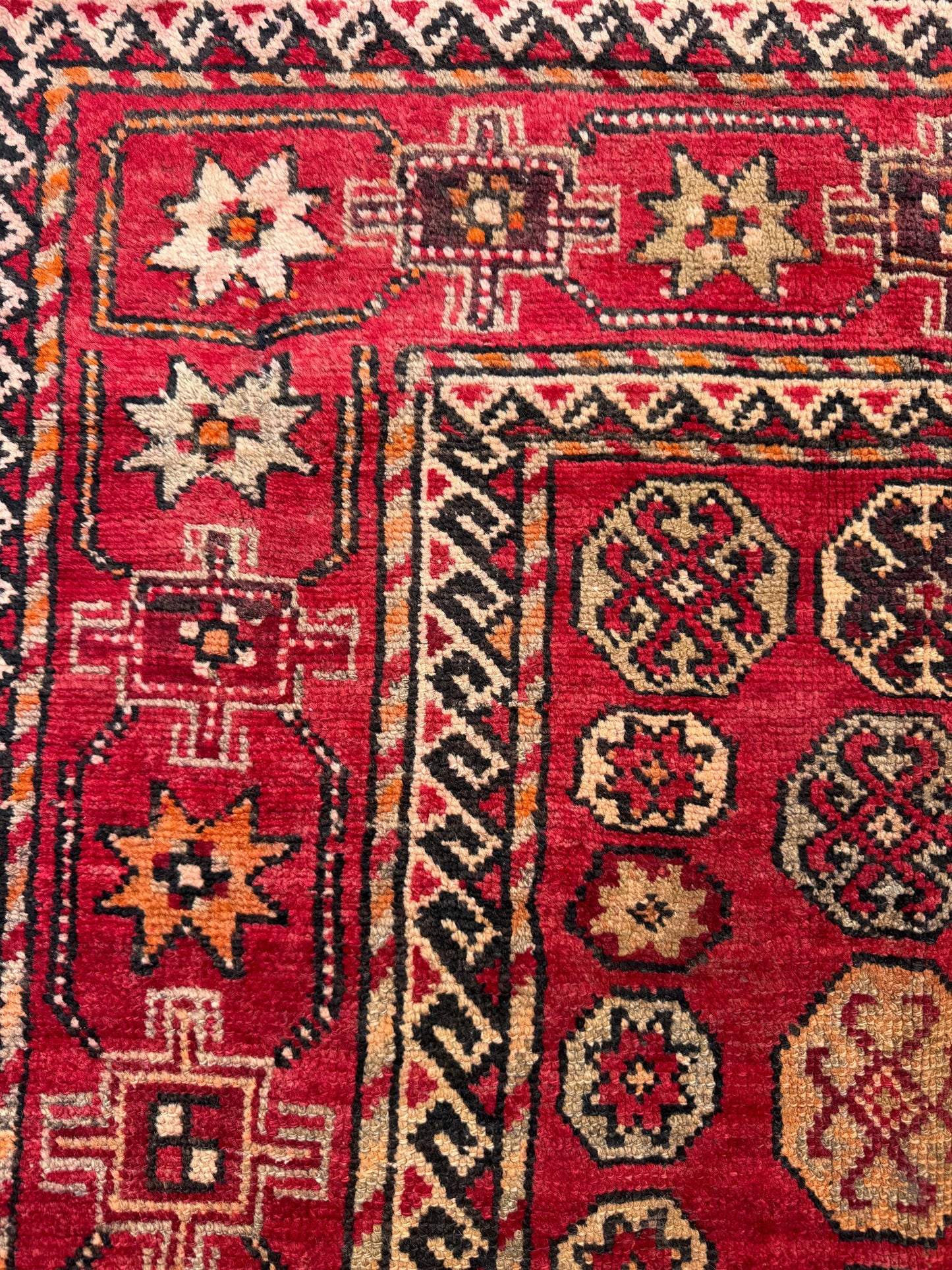 5x9 Vintage Afghan Wool Rug, Hand Knotted Turkmen Style