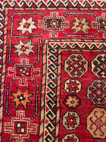 5x9 Vintage Afghan Wool Rug, Hand Knotted Turkmen Style
