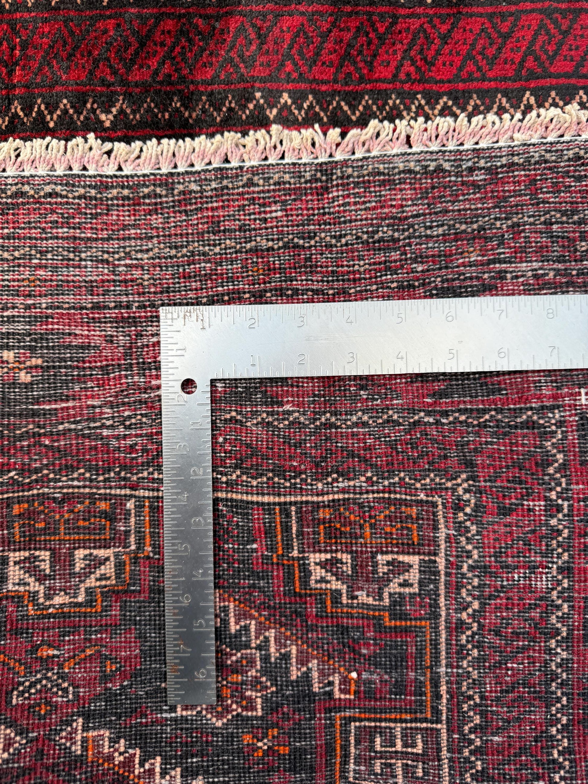 Balouch 6x3 Ft Hand Knotted Wool Rug 1990s Vintage Tribal Runner Dark Red Brown Geometric Boho Hallway Accent Area Floor Covering