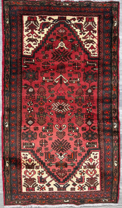Vintage Turkish Anatolian Rug 3x5 ft Hand Knotted Wool Tribal Geometric Rug 1960s