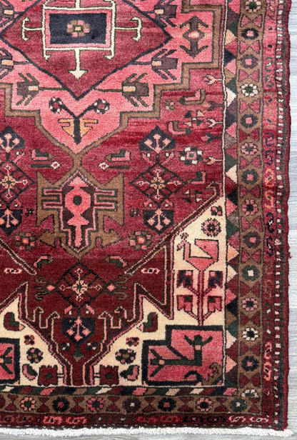 Vintage Turkish Rug 3.3x6.7 ft Hand Knotted Anatolian Tribal Geometric Rug 1960s