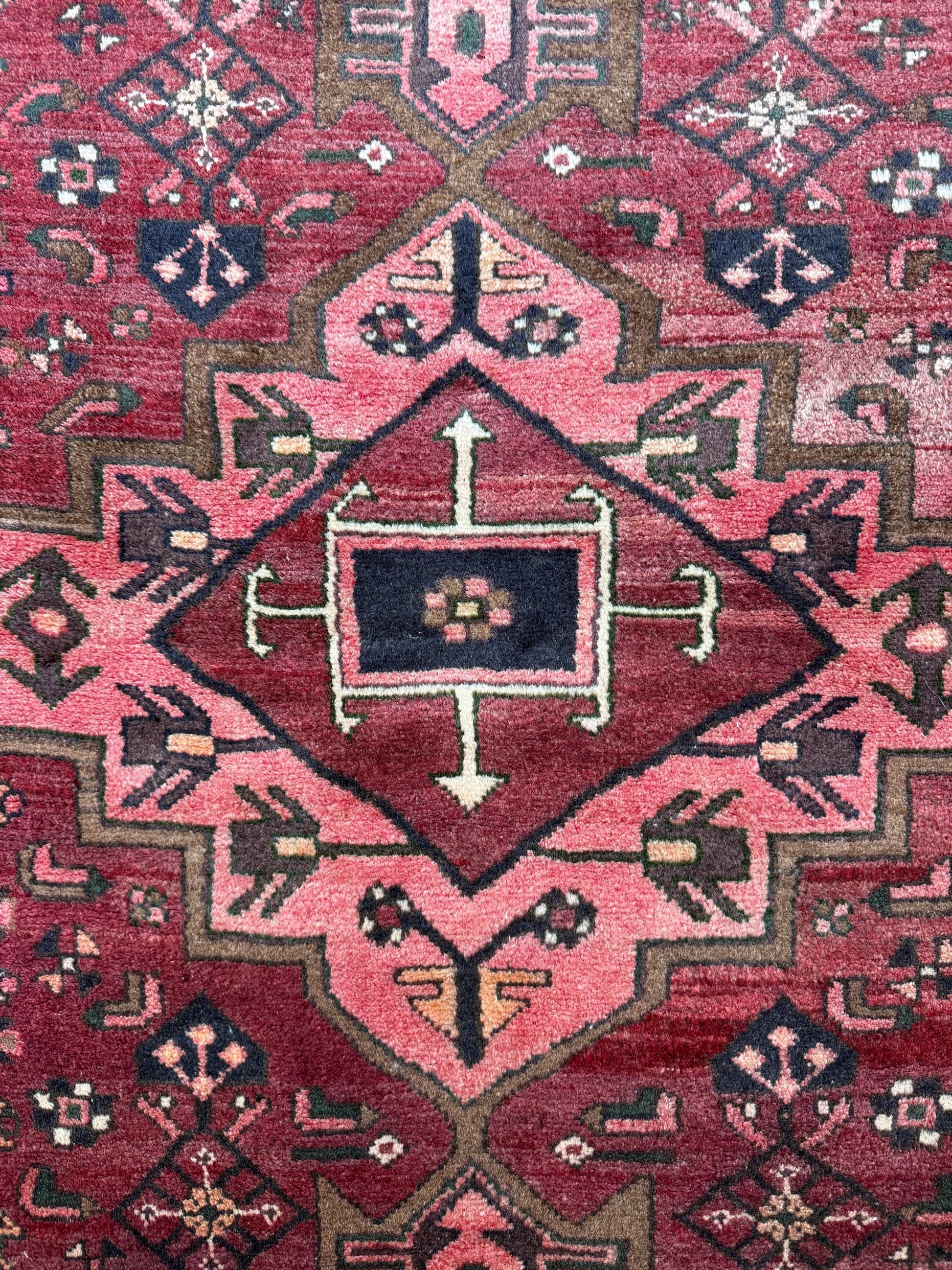 Vintage Turkish Rug 3.3x6.7 ft Hand Knotted Anatolian Tribal Geometric Rug 1960s