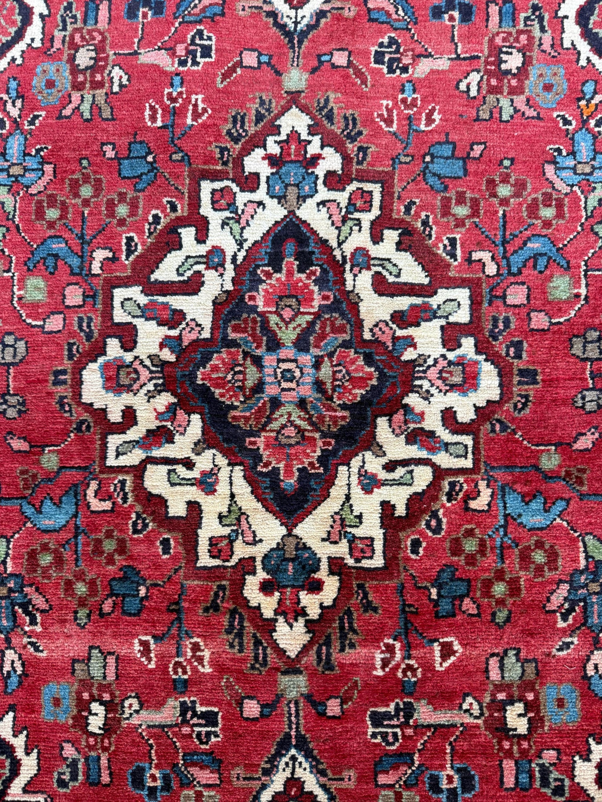 Vintage Turkish Rug 3.7x7.2 ft Hand Knotted Anatolian Tribal Geometric Runner 1960s