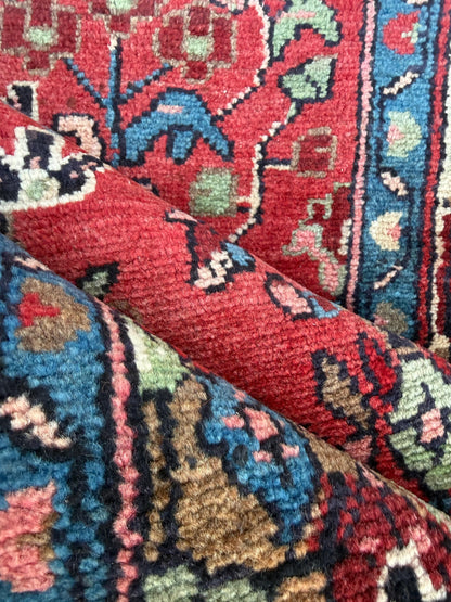 Vintage Turkish Rug 3.7x7.2 ft Hand Knotted Anatolian Tribal Geometric Runner 1960s