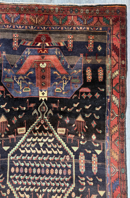Vintage Turkish Rug 5x11 ft, Hand-Knotted Wool Anatolian Tribal Rug, Tree of Life Design