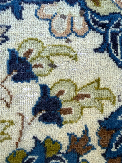 Turkish Beige Vintage Rug 6x10 ft Hand Knotted Wool Anatolian Traditional Area Rug 1970s Floral Medallion Carpet