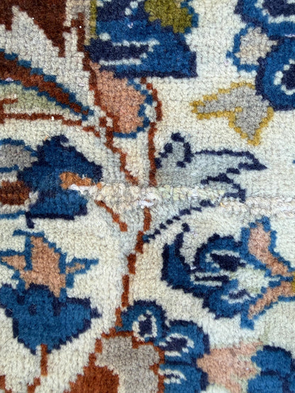 Turkish Beige Vintage Rug 6x10 ft Hand Knotted Wool Anatolian Traditional Area Rug 1970s Floral Medallion Carpet