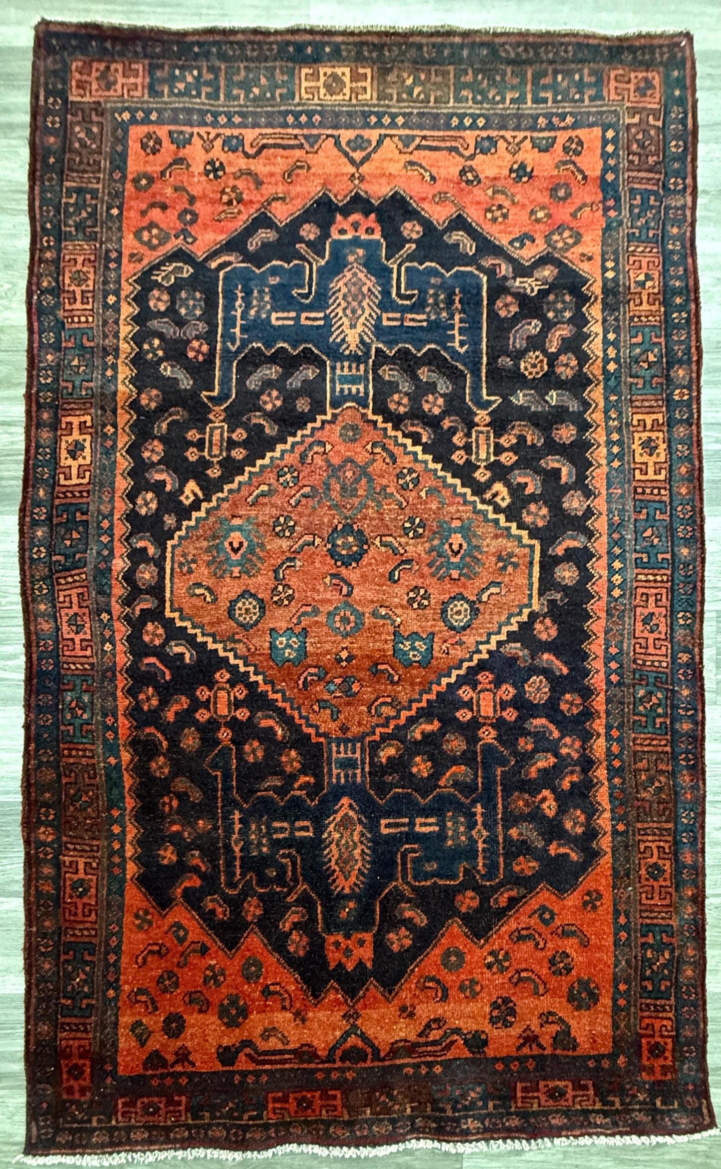 Vintage Turkish Rug 4x7 ft Hand Knotted Authentic Wool Anatolian Geometric Area Rug 1960s Tribal Medallion Carpet