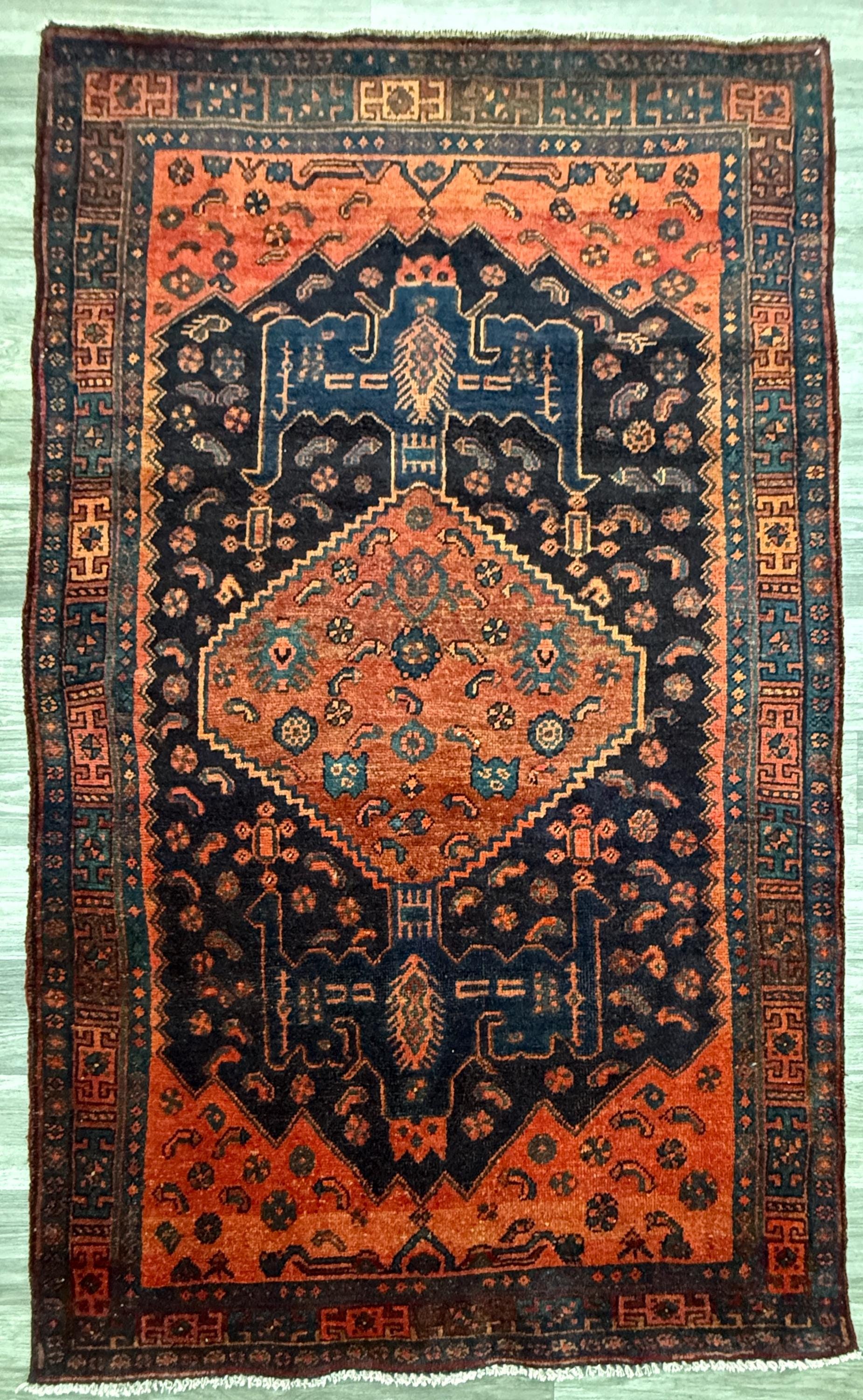 Vintage Turkish Rug 4x7 ft Hand Knotted Authentic Wool Anatolian Geometric Area Rug 1960s Tribal Medallion Carpet