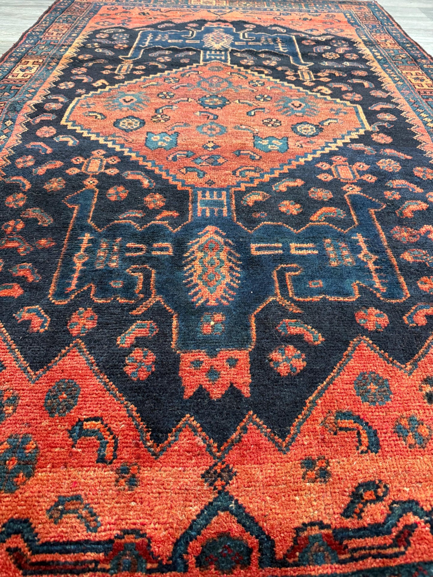 Vintage Turkish Rug 4x7 ft Hand Knotted Authentic Wool Anatolian Geometric Area Rug 1960s Tribal Medallion Carpet