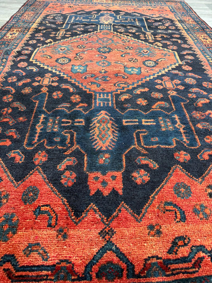 Vintage Turkish Rug 4x7 ft Hand Knotted Authentic Wool Anatolian Geometric Area Rug 1960s Tribal Medallion Carpet