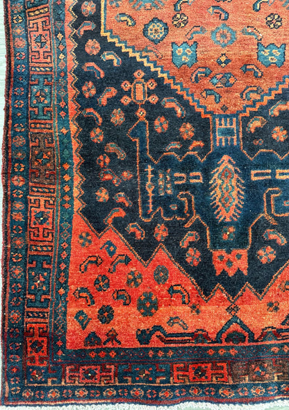 Vintage Turkish Rug 4x7 ft Hand Knotted Authentic Wool Anatolian Geometric Area Rug 1960s Tribal Medallion Carpet