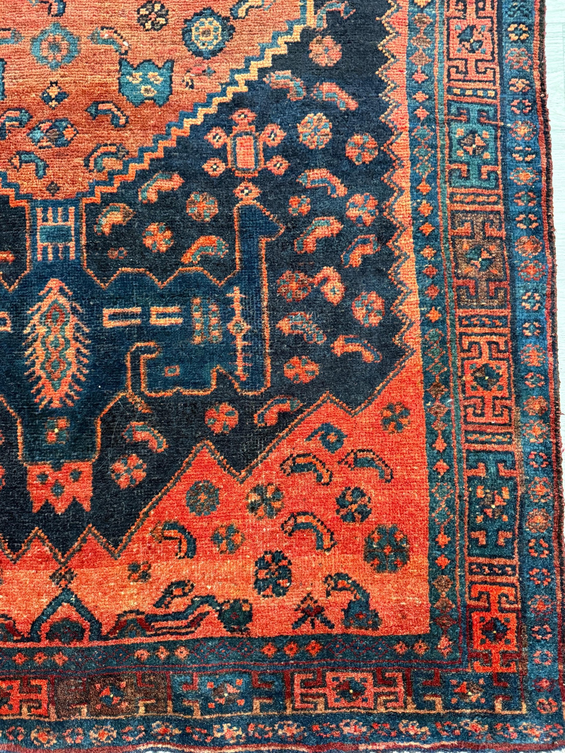 Vintage Turkish Rug 4x7 ft Hand Knotted Authentic Wool Anatolian Geometric Area Rug 1960s Tribal Medallion Carpet