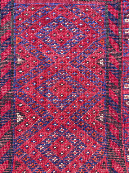 Vintage Turkish Runner Rug 2x8 ft Hand Knotted Geometric Anatolian Rug 1980s