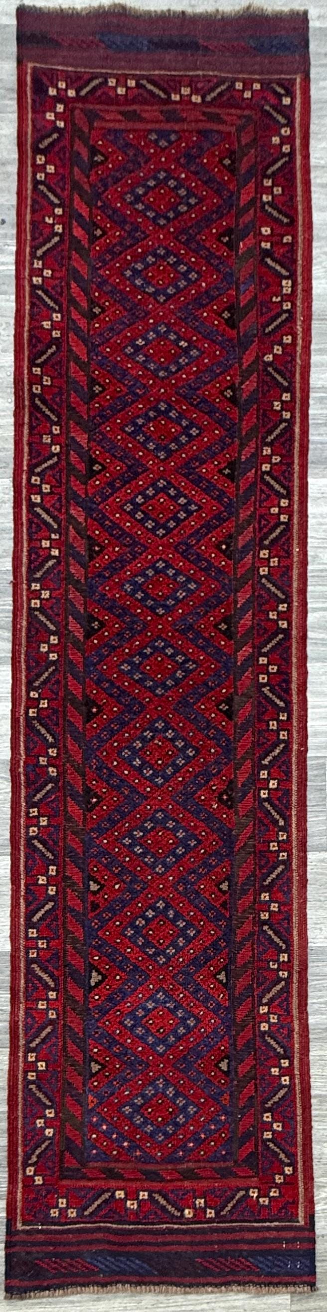 Vintage Turkish Runner Rug 2x8 ft Hand Knotted Geometric Anatolian Rug 1980s