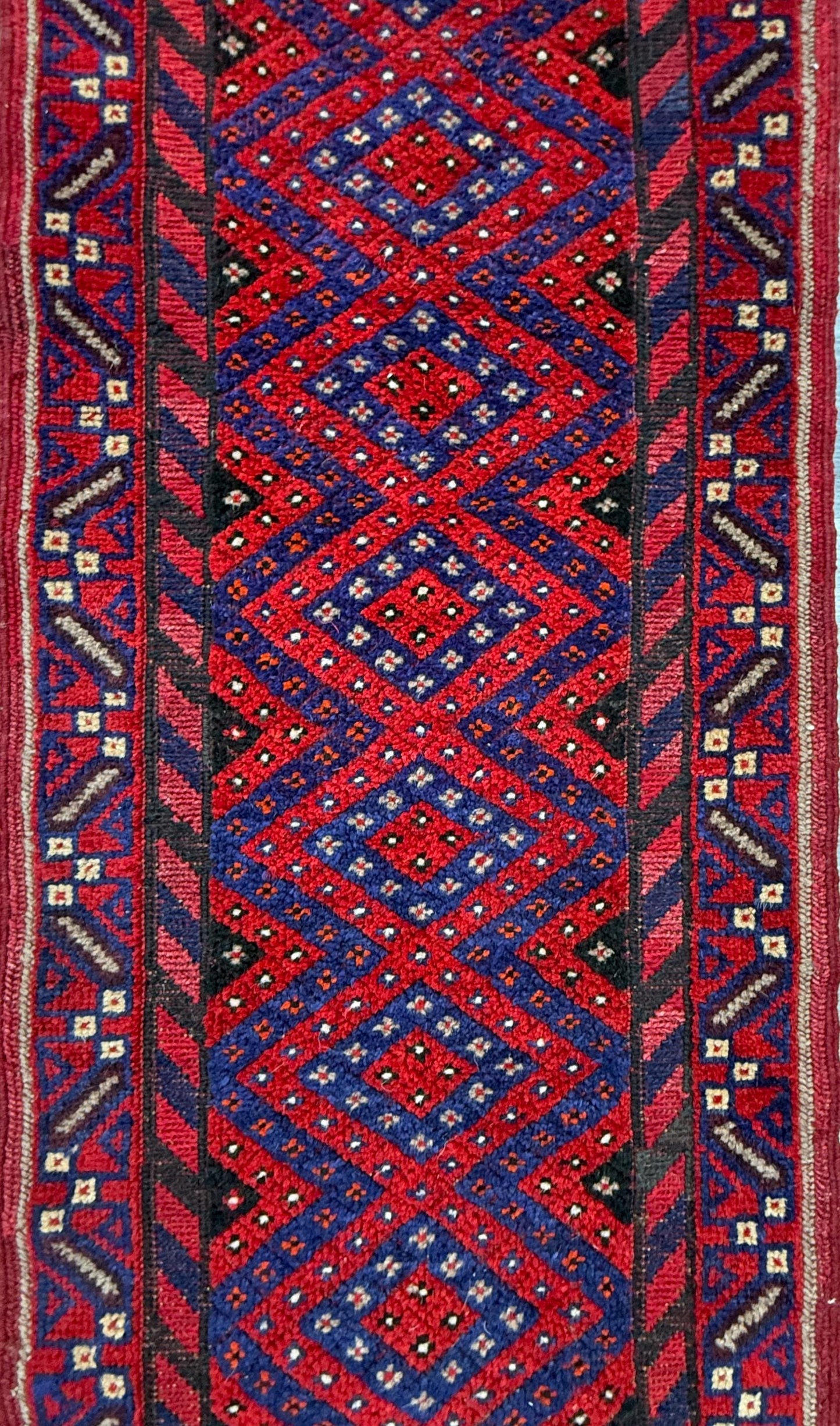 Vintage Turkish Runner Rug 2x8 ft Hand Knotted Geometric Anatolian Rug 1980s