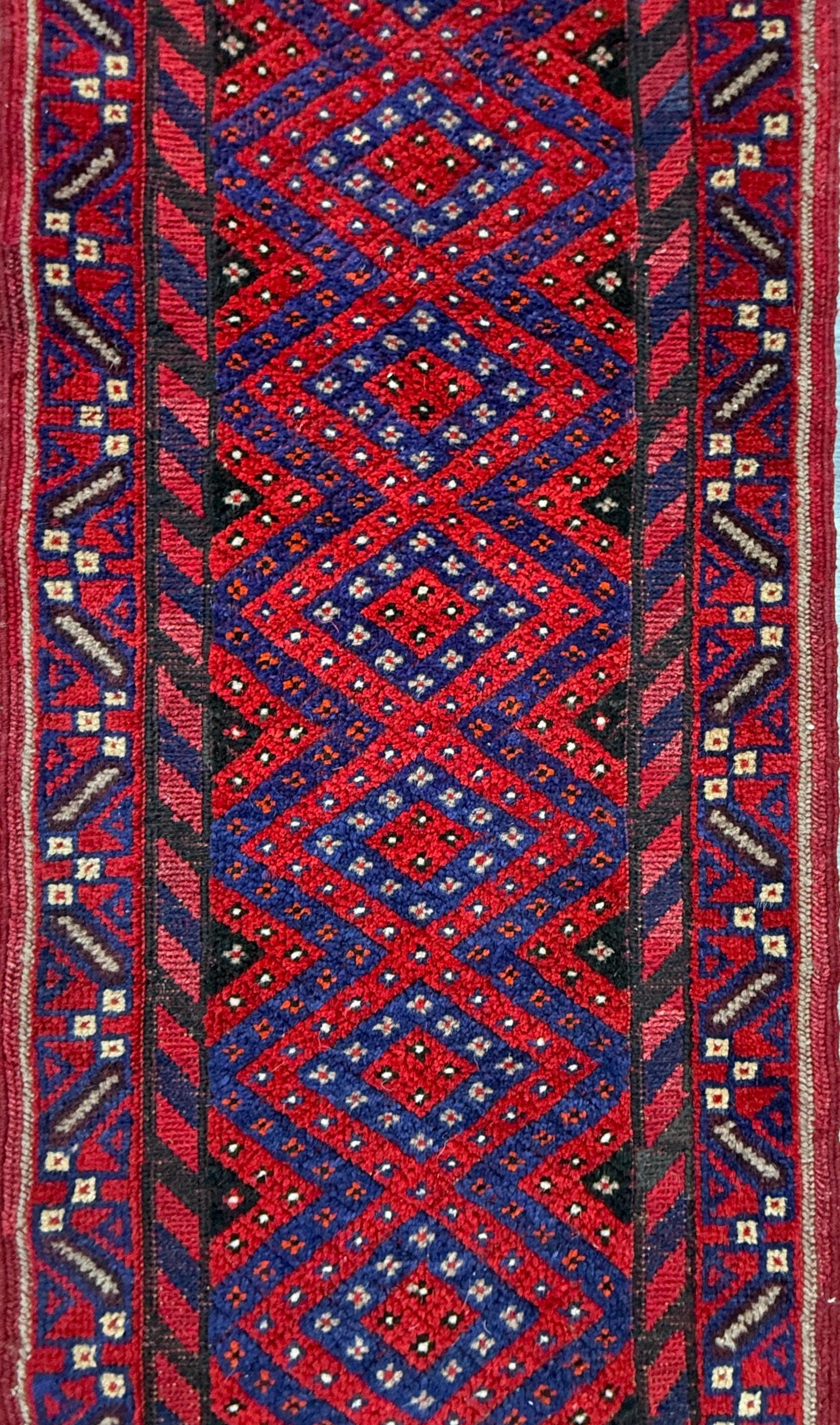 Vintage Turkish Runner Rug 2x8 ft Hand Knotted Geometric Anatolian Rug 1980s