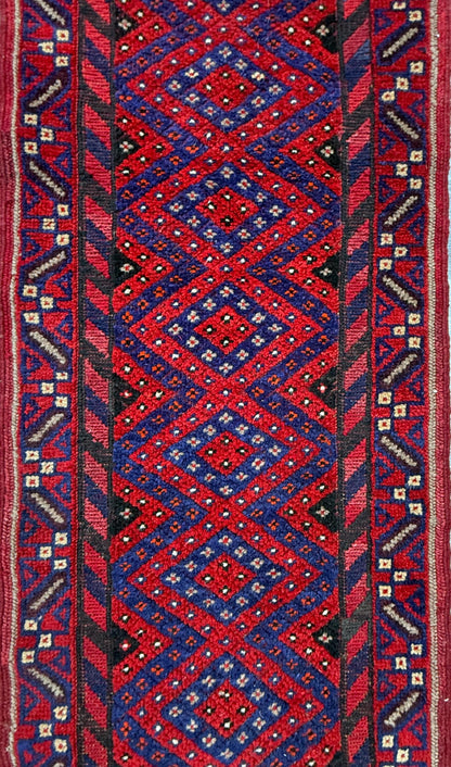 Vintage Turkish Runner Rug 2x8 ft Hand Knotted Geometric Anatolian Rug 1980s
