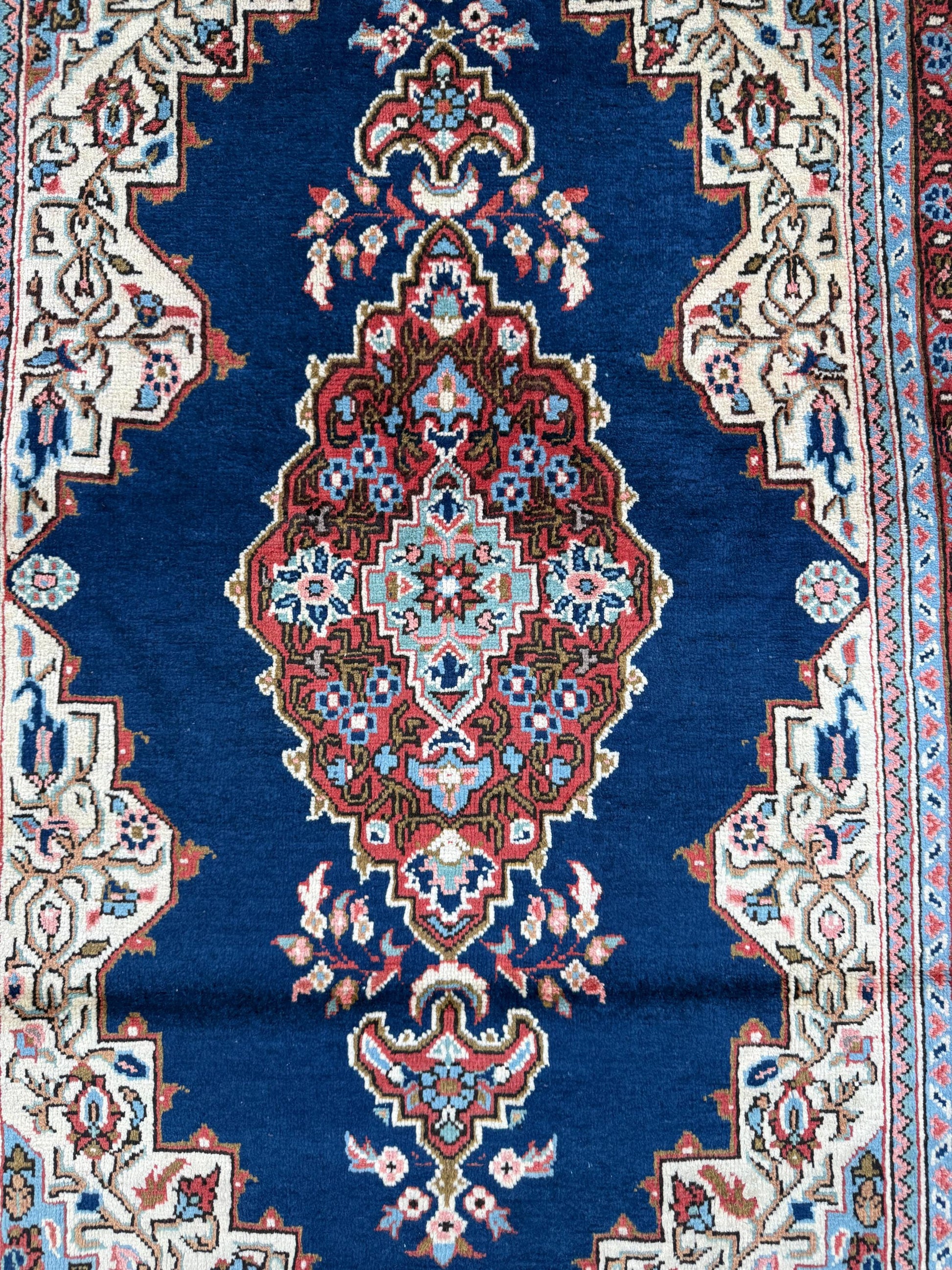 Vintage Turkish Rug 3.8x8 ft Hand Knotted Anatolian Village Medallion Runner 1970s