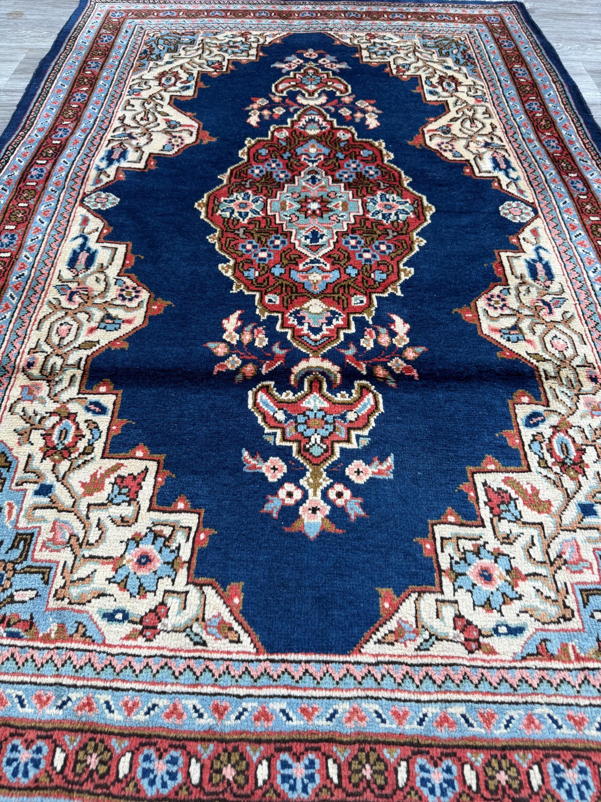 Vintage Turkish Rug 3.8x8 ft Hand Knotted Anatolian Village Medallion Runner 1970s