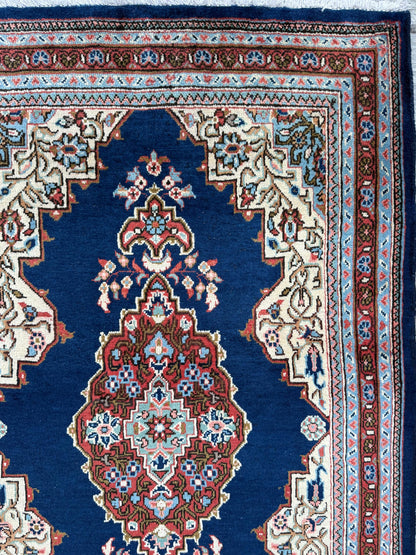 Vintage Turkish Rug 3.8x8 ft Hand Knotted Anatolian Village Medallion Runner 1970s
