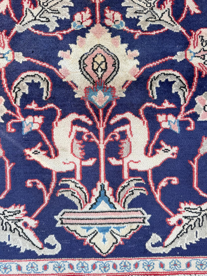 Vintage Turkish Pictorial Tree of Life Rug 3x6 ft Hand Knotted Wool Anatolian Bohemian Area Rug 1970s
