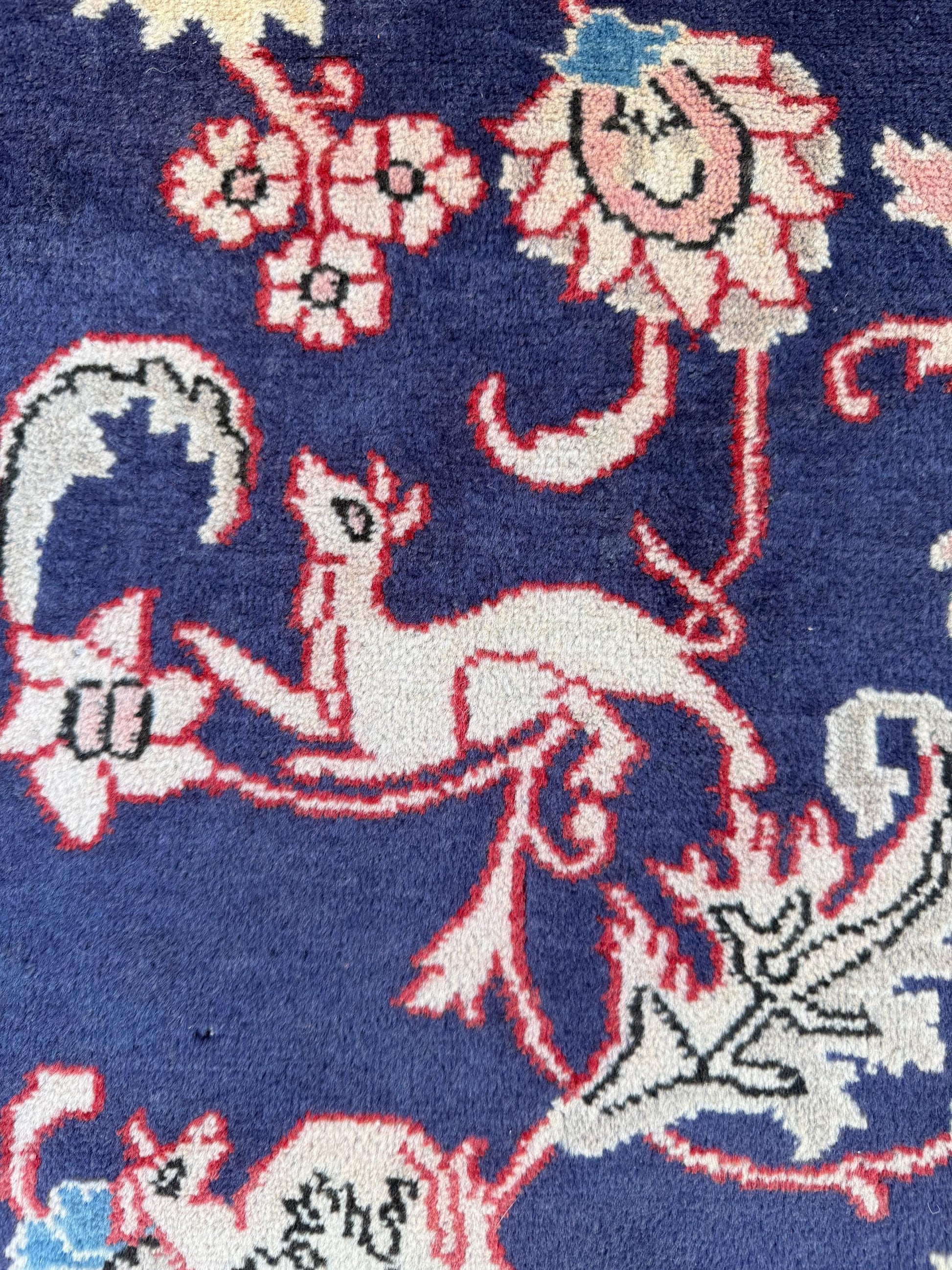 Vintage Turkish Pictorial Tree of Life Rug 3x6 ft Hand Knotted Wool Anatolian Bohemian Area Rug 1970s