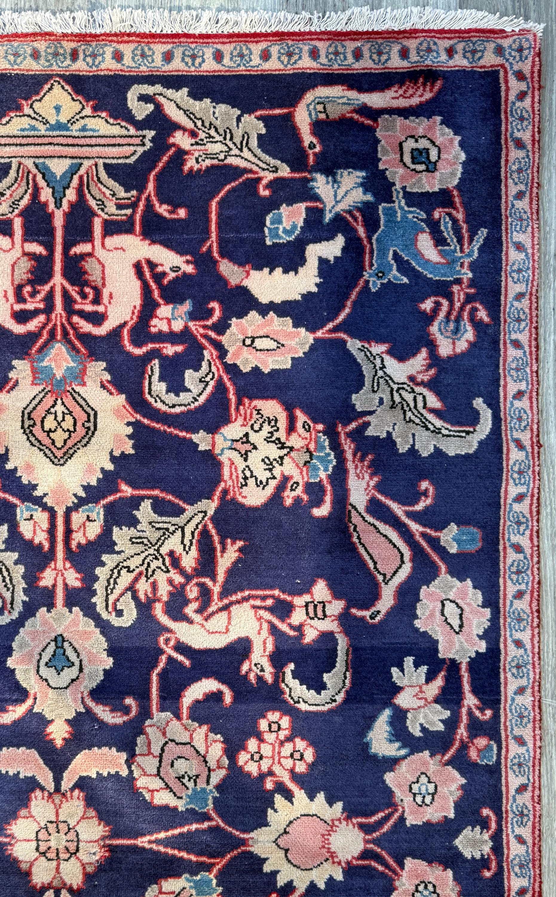 Vintage Turkish Pictorial Tree of Life Rug 3x6 ft Hand Knotted Wool Anatolian Bohemian Area Rug 1970s