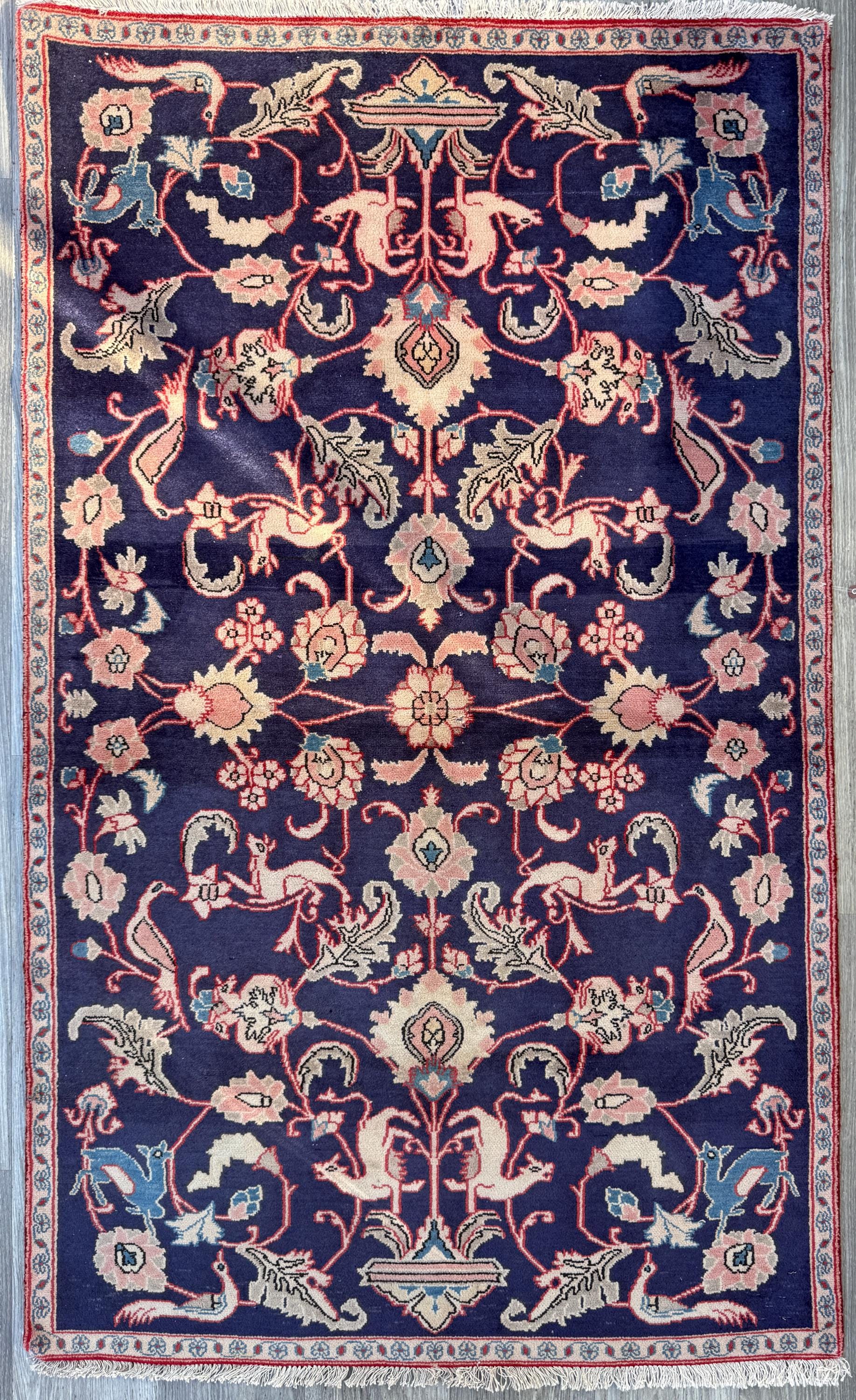 Vintage Turkish Pictorial Tree of Life Rug 3x6 ft Hand Knotted Wool Anatolian Bohemian Area Rug 1970s